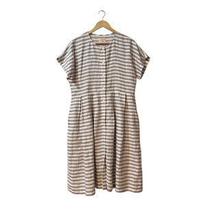 Offon Clothing Womens Short Sleeve Striped  Linen Dress Medium Oversized Button